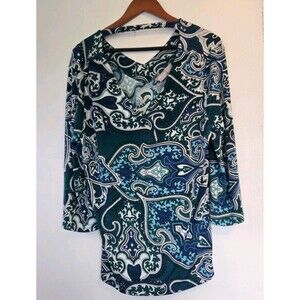 Chicos‎ Tunic Womens 2 Travelers Blouse Moroccan Paisley Gypsy Indie Floral NWT
